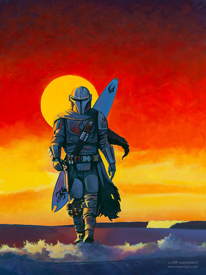 Mandolorian with surfboard